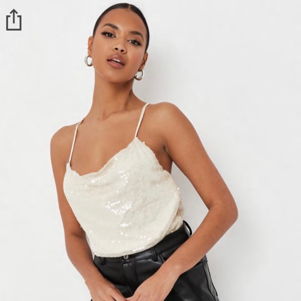 Misguided cream sequin cross back cami top
